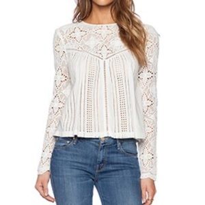JetSet Diaries white lace/crochet long sleeve shirt size small